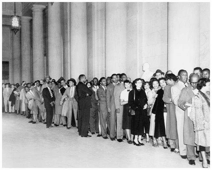 Line of people waiting to enter the Supreme Court for desegregation ruling